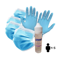 1-5 Person PPE Kit 20xIIR 100xGloves 5x60ml Gel