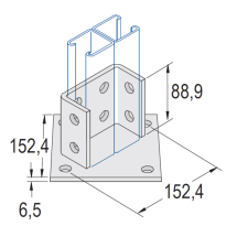Unistrut 4+8 Hole Large Single Base Plate - 152.4x88.9mm HDG