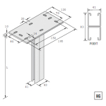 Unistrut Vertical Support B2B Deep Slotted 525mm - HDG