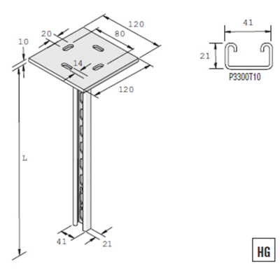 Unistrut Vertical Support 21mm Shallow Slotted 1025mm - HDG