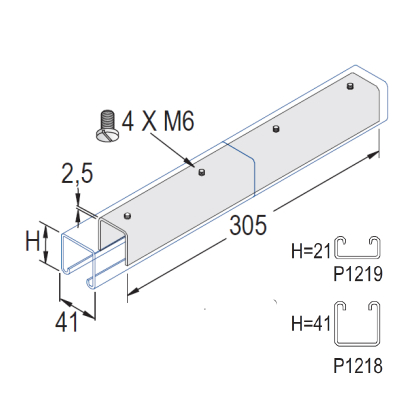 Unistrut 41mm Internal ZP Channel Coupler 41x21x305mm